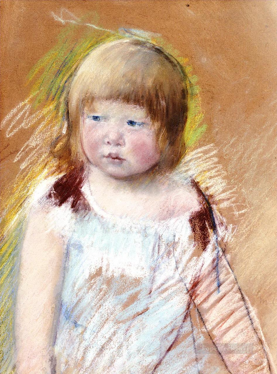 Child with Bangs in a Blue Dress mothers children Mary Cassatt Oil Paintings